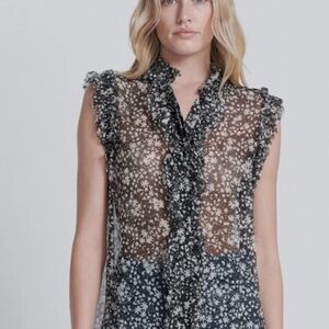 7 For All Mankind Black and White Floral Blouse